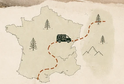 Carte symbolique de France évoquant la route de Cap Vivant